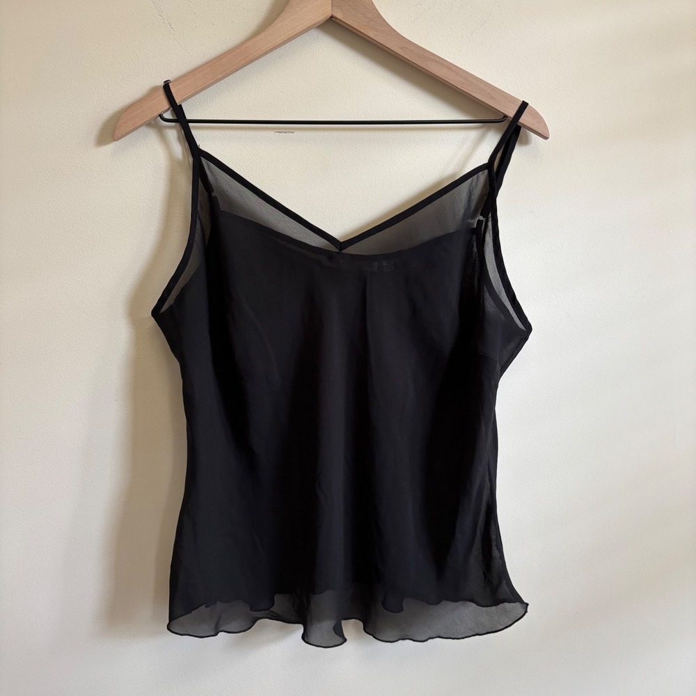 Notations Black Sheer Chiffon Double Layer Cami Top XL Adjustable Straps V-Neck
